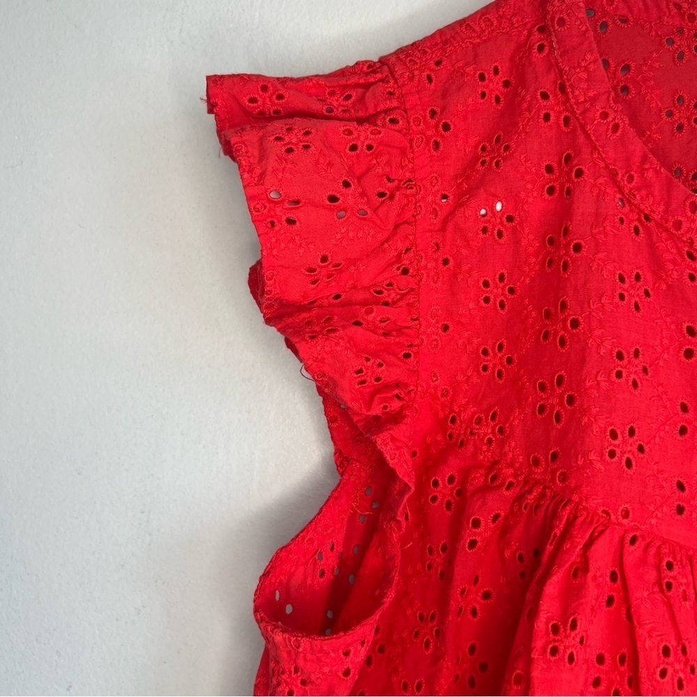 Madewell Red Button Up Ruffle Sleeve Bib Top Sz M Summer Contemporary Babydoll - Picture 7 of 12